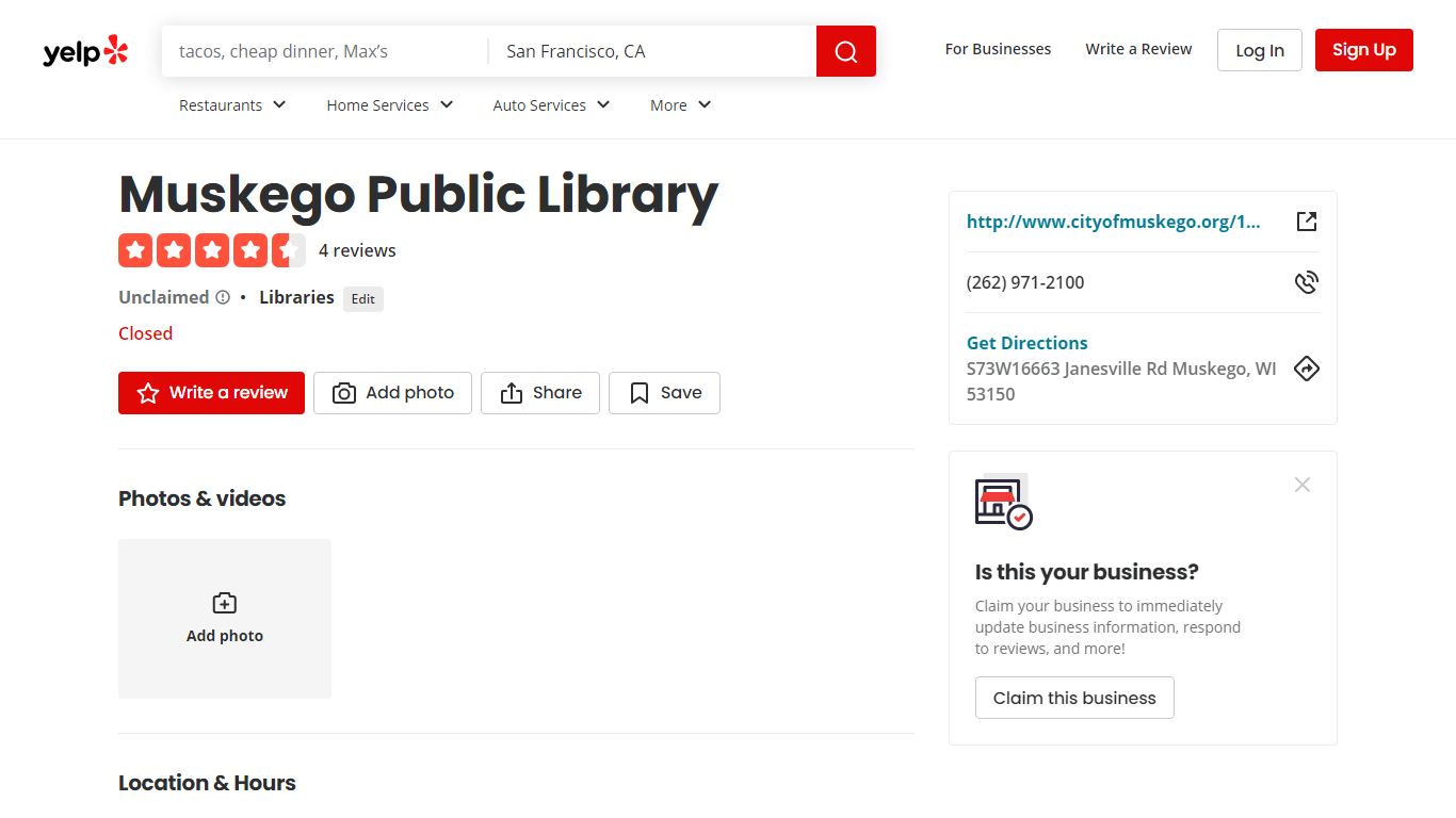 MUSKEGO PUBLIC LIBRARY - Libraries - Yelp